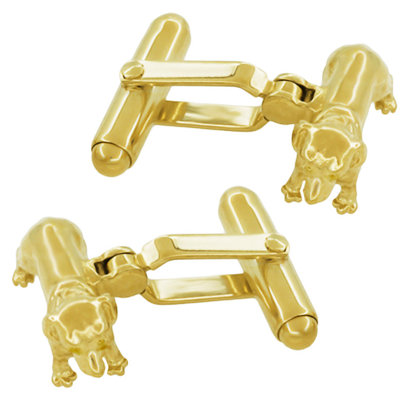 Top of Yellow Gold Dachshund Cufflinks Wiener Dogs 3 Dimensional Solid Sterling Silver Plated with Yellow Gold - SCL233Y