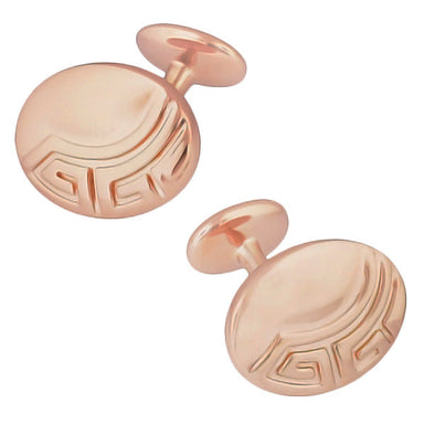 Rose Gold Greek Key Cufflinks Oval Shaped Antique Design with Engravable Front - SCL235R