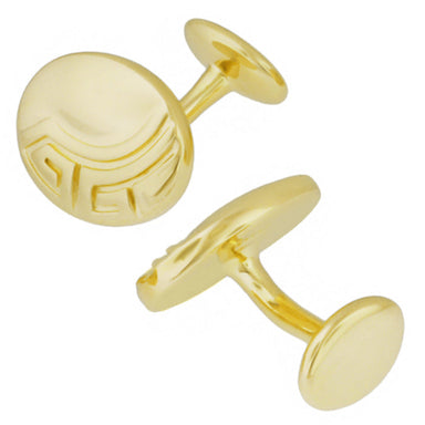 Greek Key Engravable Art Deco Cufflinks in Solid Sterling Silver with Yellow Gold Vermeil - alternate view