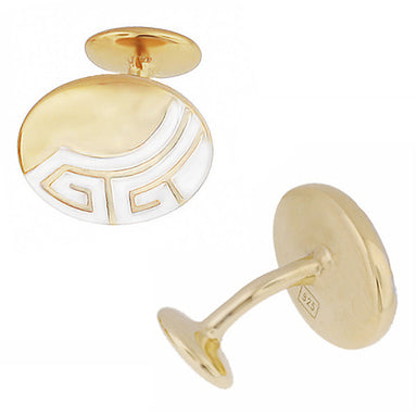 Art Deco Greek Key Engravable Cufflinks in Solid Sterling Silver with a Two-Tone Yellow Gold & Rhodium Finish - alternate view