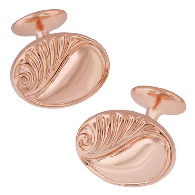 Rose Gold Oval Cufflinks 1950s Vintage Retro Modern Replica Design Engravable Front Area - SCL236R
