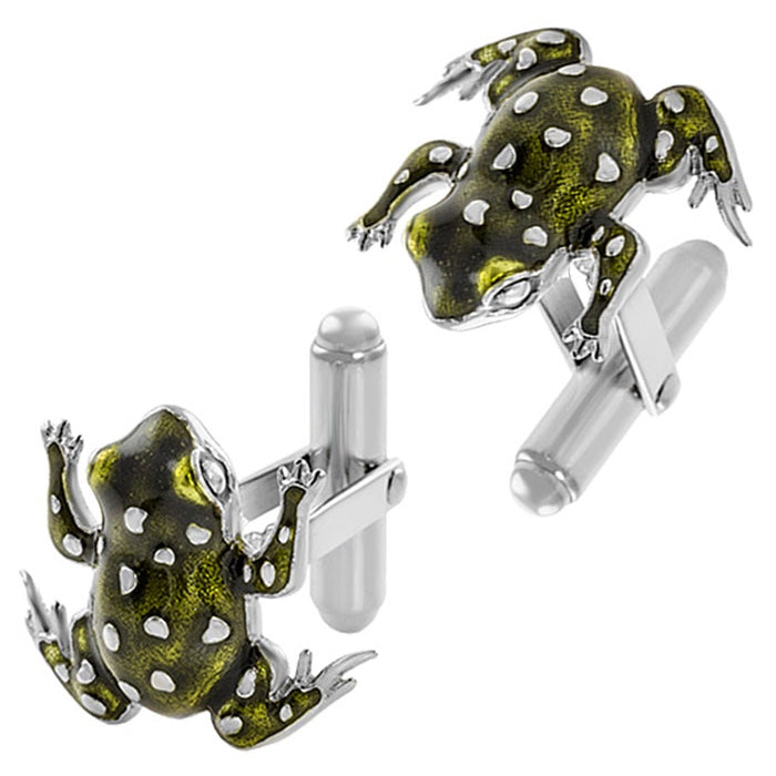 French Champleve Enamel Frog Cufflinks in Sterling Silver - Item: SCL245WE - Image: 2