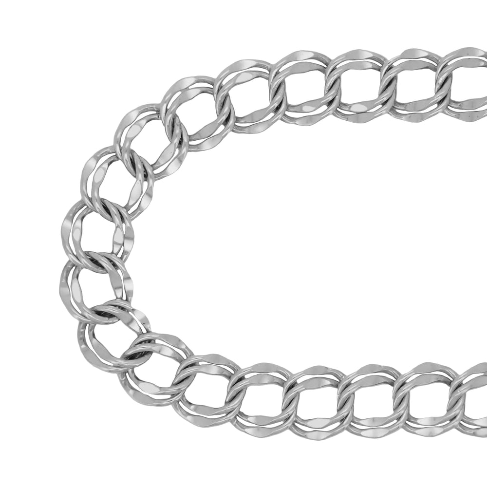 Sterling Silver 1960's Vintage Double Circle Curb Chain Link Charm Bracelet - 7 Inches - Item: SSBR16 - Image: 4