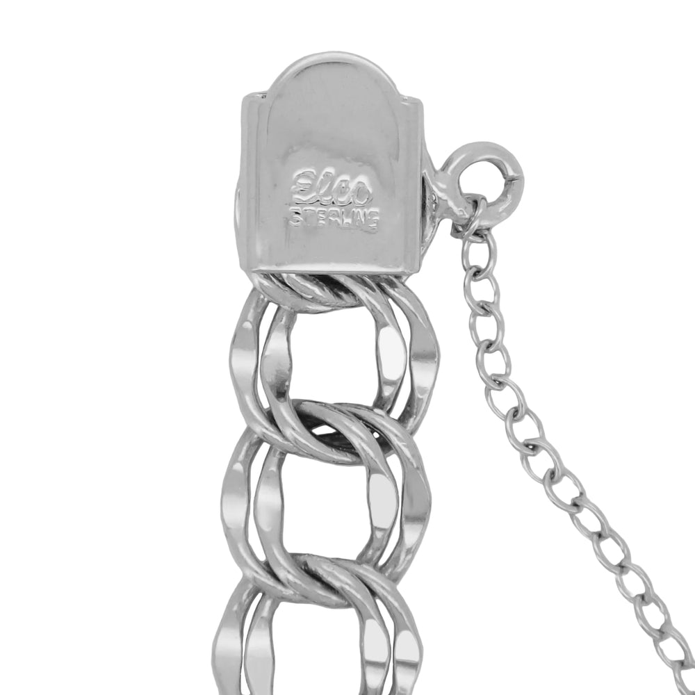 Sterling Silver 1960's Vintage Double Circle Curb Chain Link Charm Bracelet - 7 Inches - Item: SSBR16 - Image: 3