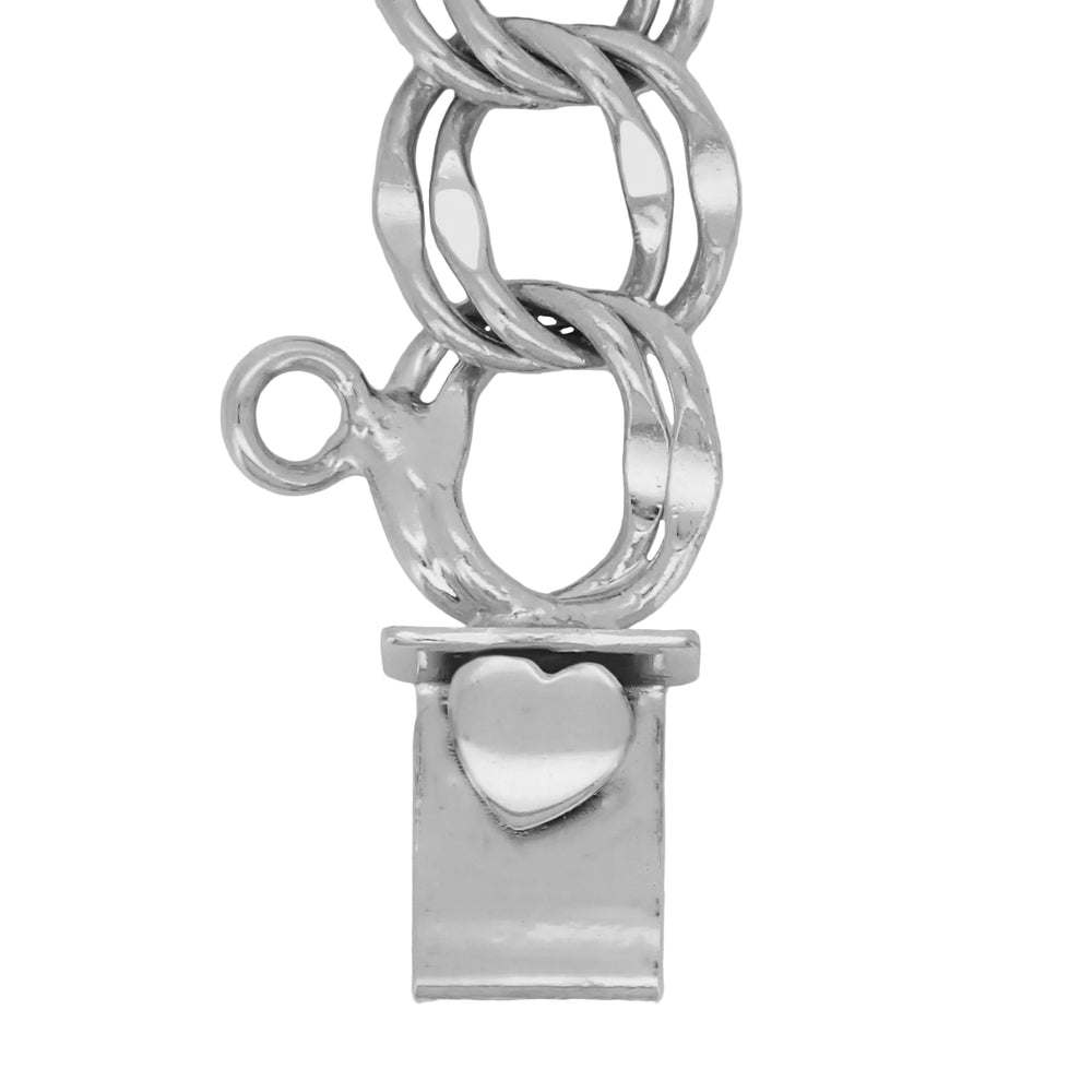 Sterling Silver 1960's Vintage Double Circle Curb Chain Link Charm Bracelet - 7 Inches - Item: SSBR16 - Image: 5