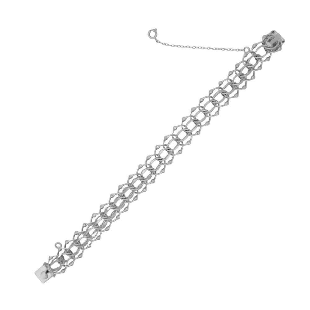 Sterling Silver 1960's Vintage Wide Woven Beaded Link Charm Bracelet - 7.25 Inches - Item: SSBR17 - Image: 2