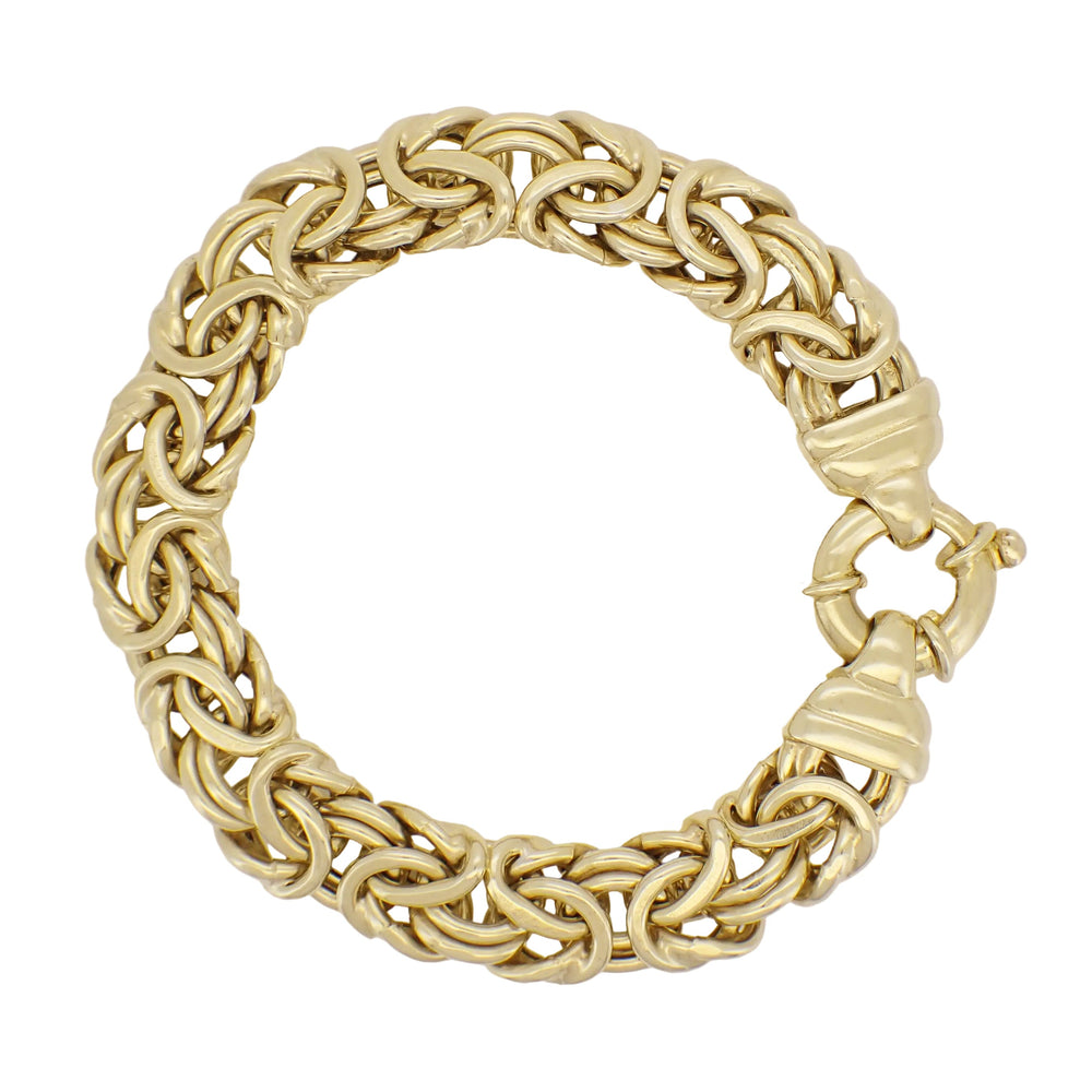 Heavy Vintage 12mm Wide Byzantine Link Bracelet in 14K Yellow Gold over 925 Sterling Silver - 7.5 Inches - Made in Italy