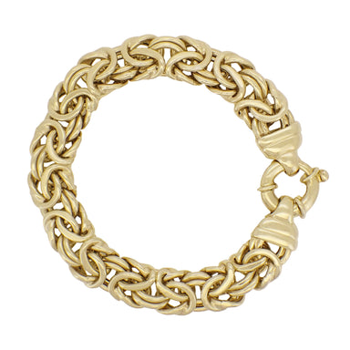 Heavy Vintage 12mm Wide Byzantine Link Bracelet in 14K Yellow Gold over 925 Sterling Silver - 7.5 Inches - Made in Italy