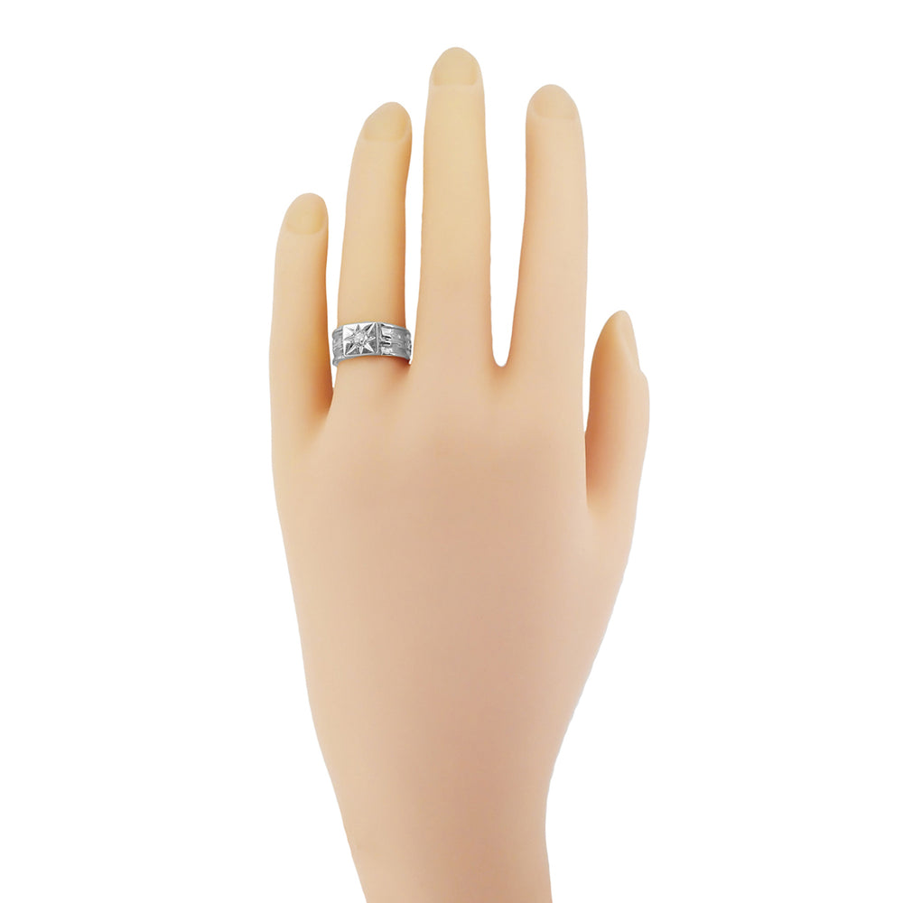 Baxter Sterling Silver Antique Style Victorian Starburst Diamond Wide Wedding Ring - 7.4mm Wide - Item: SSR1212-LC - Image: 3