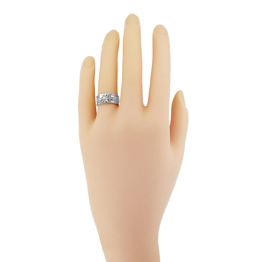 Baxter Sterling Silver Antique Style Victorian Starburst Diamond Wide Wedding Ring - 7.4mm Wide - Item: SSR1212-LC - Image: 3