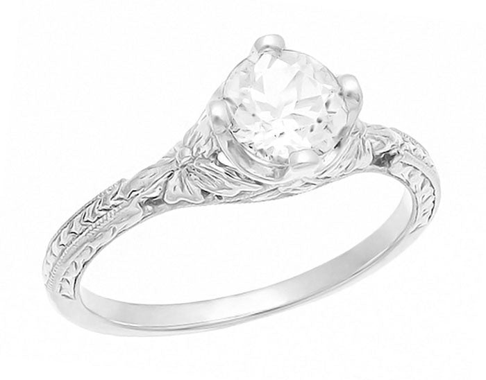 Art Deco Floral Carved Filigree CZ Promise Ring in Sterling Silver
