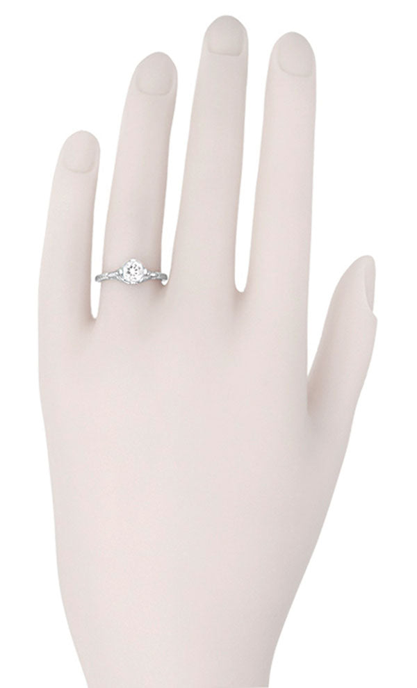 Art Deco Floral Carved Filigree CZ Promise Ring in Sterling Silver - Item: SSR356CZ - Image: 5