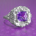 Art Nouveau Princess Cut Amethyst Ring in Sterling Silver
