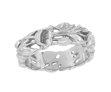 Filigree Lilies Eternity Floral Band in Sterling Silver - 6mm Wide