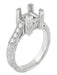 Flowers and Scrolls 3/4 Carat Princess Cut Square Diamond Art Deco Engagement Ring Mounting in White Gold