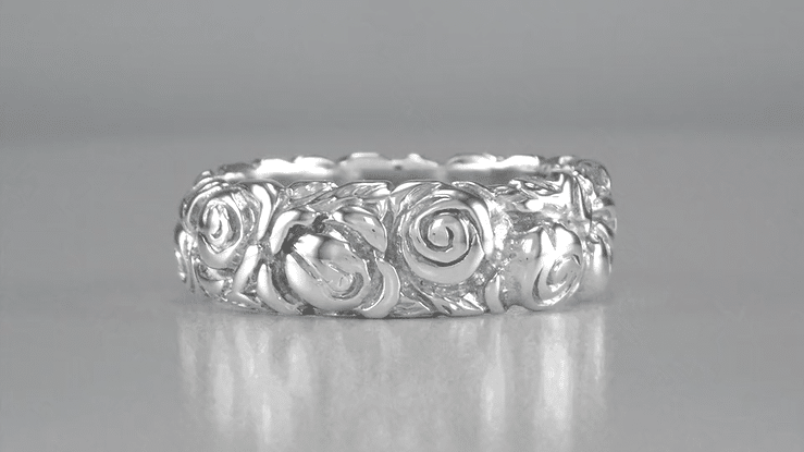 Engraved Roses Retro Wedding Ring in 14 Karat White Gold - Item: R1144W - Image: 4