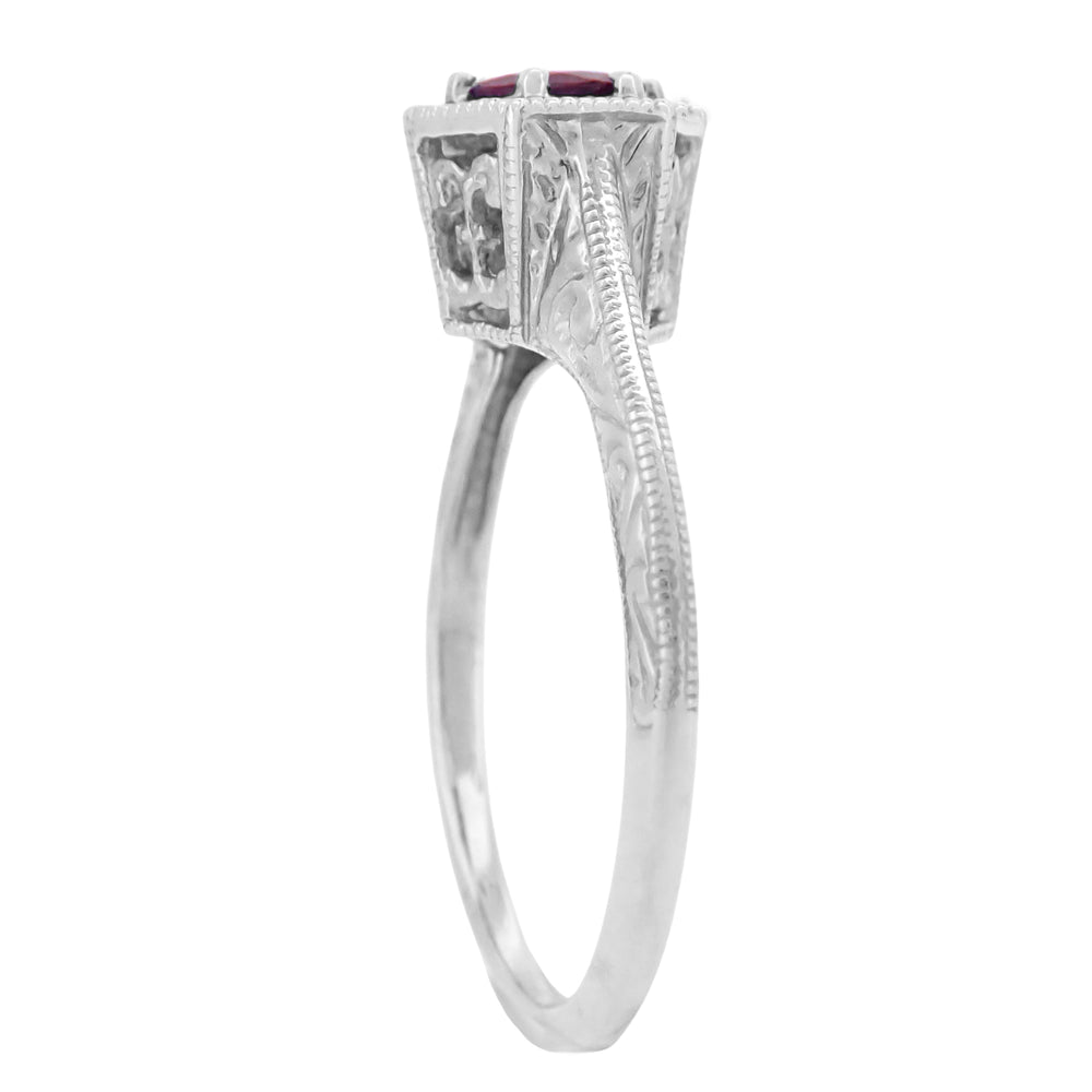 Art Deco Hexagon Solitaire 1/2 Carat Ruby Filigree Ring in 14 Karat White Gold - Item: R180W33R - Image: 3