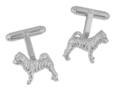 Sharpei Dog Cufflinks in Sterling Silver Solid 3 Dimensional Miniature  SCL202