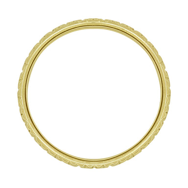 Art Deco Carved Square Flowers Wedding Ring in Yellow Gold - 3.5mm Wide Vintage Reissue Band - alternate view