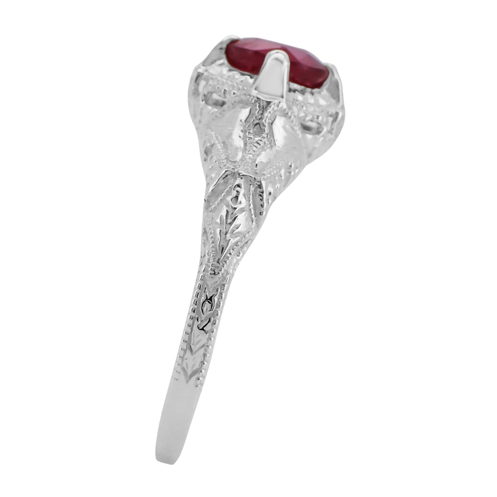 Art Deco Engraved Filigree 1.20 Carat Ruby Promise Ring in Sterling Silver - Item: SSR161R - Image: 4
