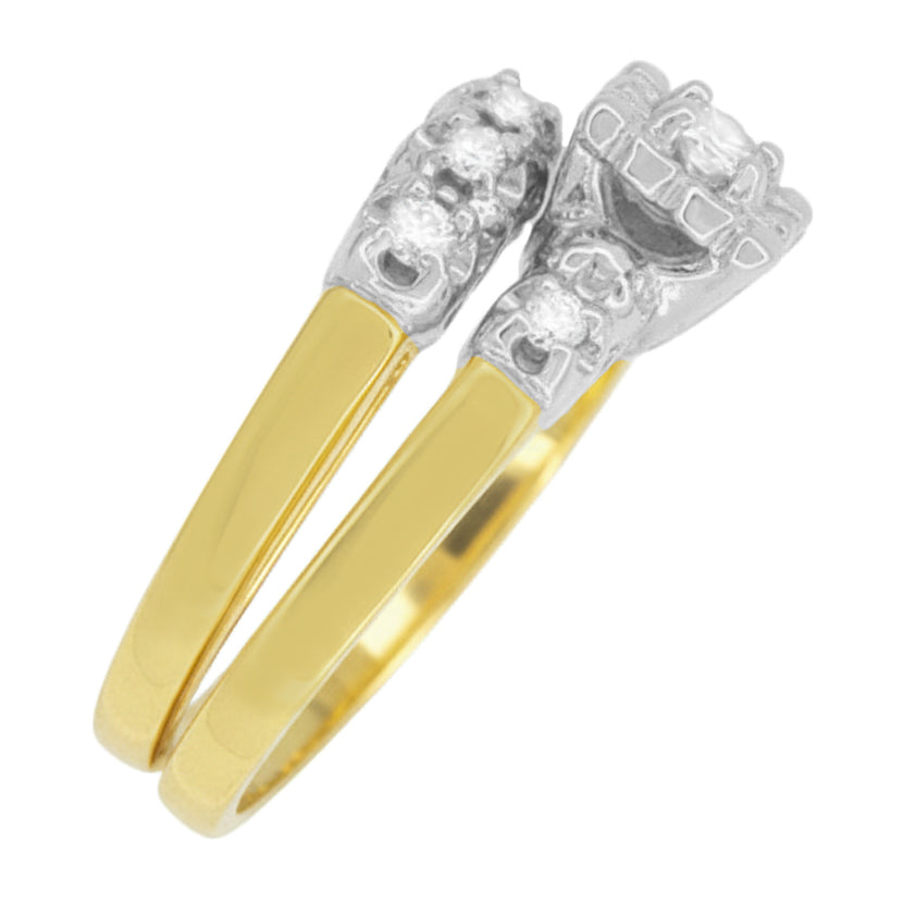Lucky Clover Vintage 1950s Mixed Metals Yellow & White Gold Diamond Wedding & Engagement Ring Set - Item: R674YWS-LC - Image: 3