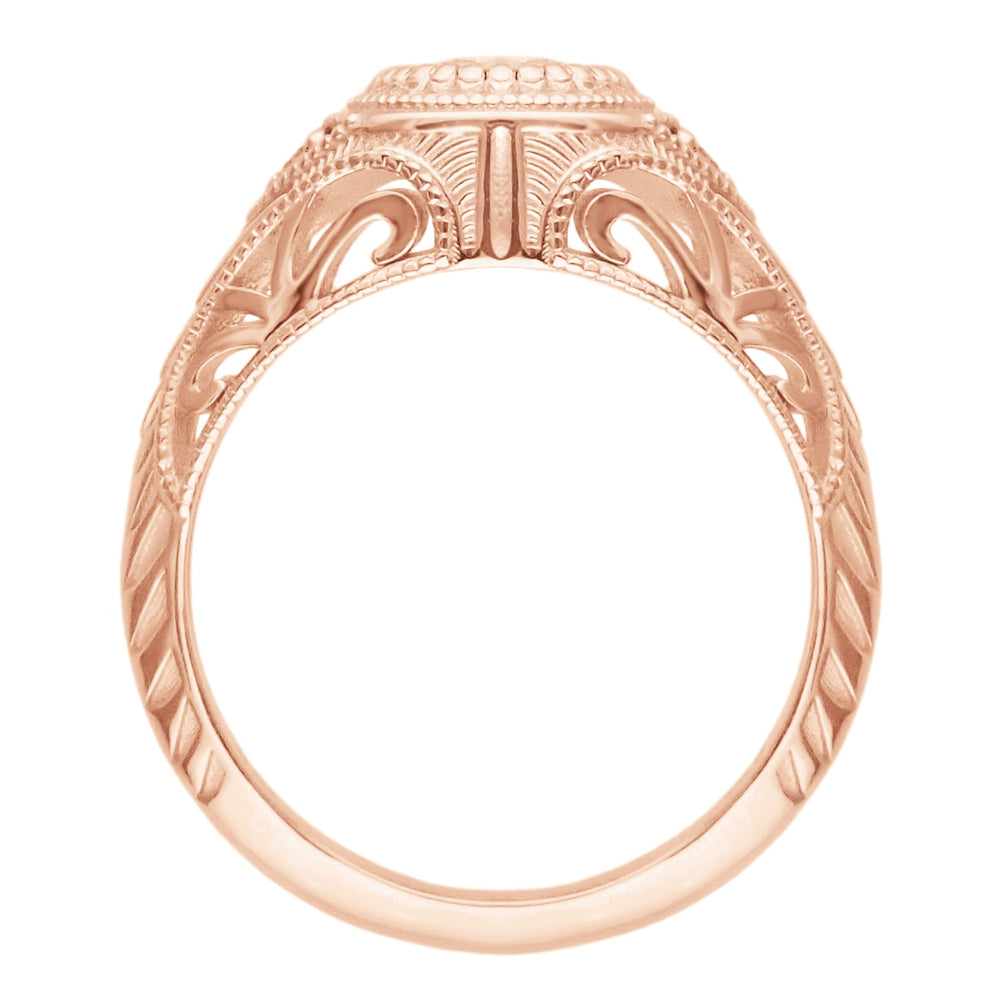 Rose Gold Art Deco Low Dome Engraved Filigree 3/4 Carat Diamond Engagement Ring - Item: R464R75-LC - Image: 6