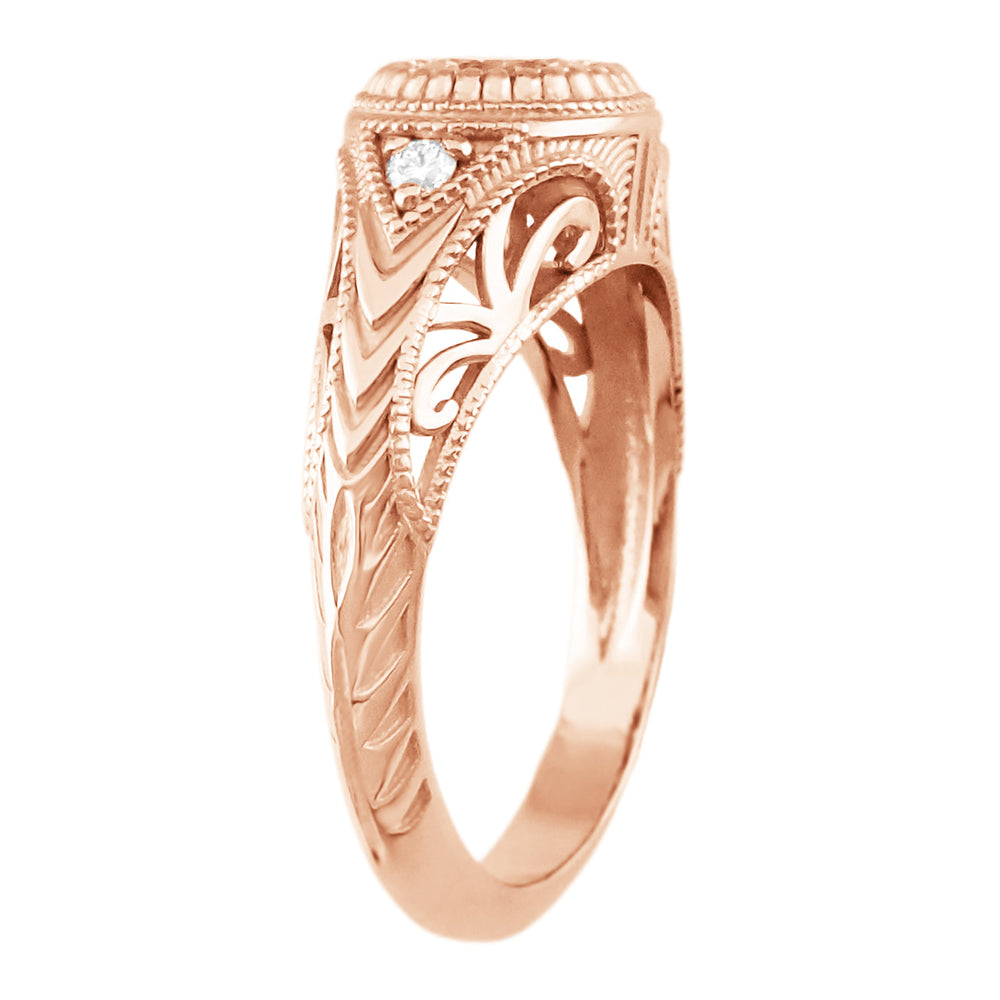 Rose Gold Art Deco Low Dome Engraved Filigree 3/4 Carat Diamond Engagement Ring - Item: R464R75-LC - Image: 4