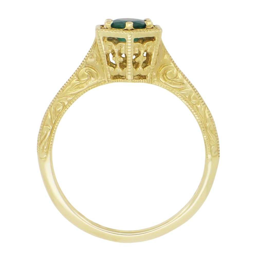 Art Deco Emerald Hexagonal Filigree Engagement Ring in 14K Yellow Gold - Item: R180Y33E - Image: 2