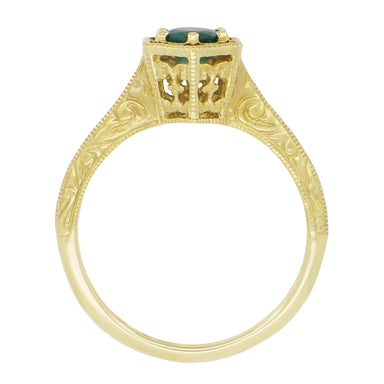 Art Deco Emerald Hexagonal Filigree Engagement Ring in 14K Yellow Gold - alternate view