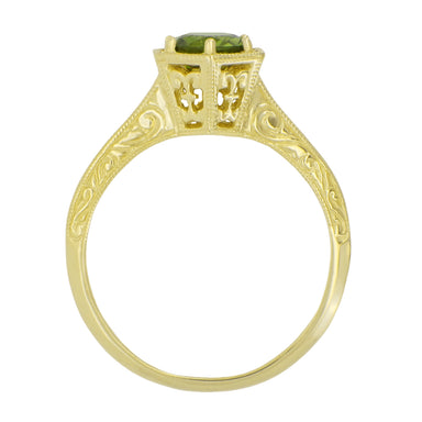 Art Deco Hexagon Filigree Solitaire Peridot Ring in 14K Yellow Gold - alternate view