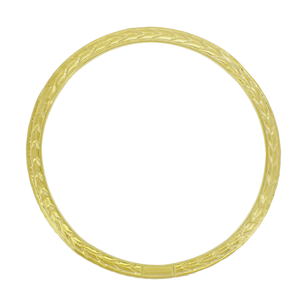 Art Deco Yellow Gold Thin Wedding Band with Wheat Engraving on Three Sides - 2.3mm Wide - Item: MWR109Y10 - Image: 2
