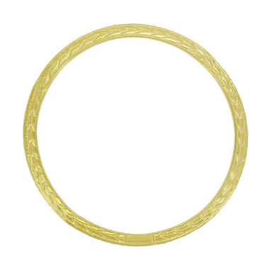Art Deco Yellow Gold Thin Wedding Band with Wheat Engraving on Three Sides - 2.3mm Wide - alternate view