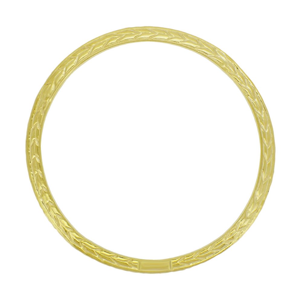 Art Deco Yellow Gold Thin Wedding Band with Wheat Engraving on Three Sides - 2.3mm Wide - Item: MWR109Y10 - Image: 2
