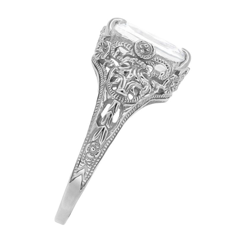 4 Carat Emerald Cut Lab Grown Diamond Solitaire Edwardian Filigree Engagement Ring in Platinum - Item: R618PD-LC - Image: 3