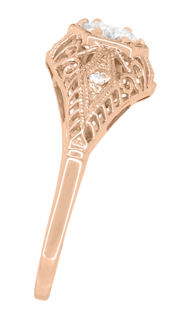 Rose Gold Edwardian Scroll Dome Filigree Diamond Engagement Ring - Item: R139RD-LC - Image: 3