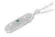 1920's Art Deco Floral Filigree Lozenge Shape Lab Created Emerald Necklace with Diamonds in Sterling Silver