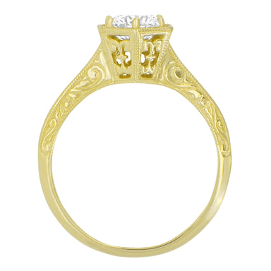 Vintage Engraved Art Deco Hexagonal Filigree Solitaire Diamond Engagement Ring in 14K Yellow Gold - alternate view
