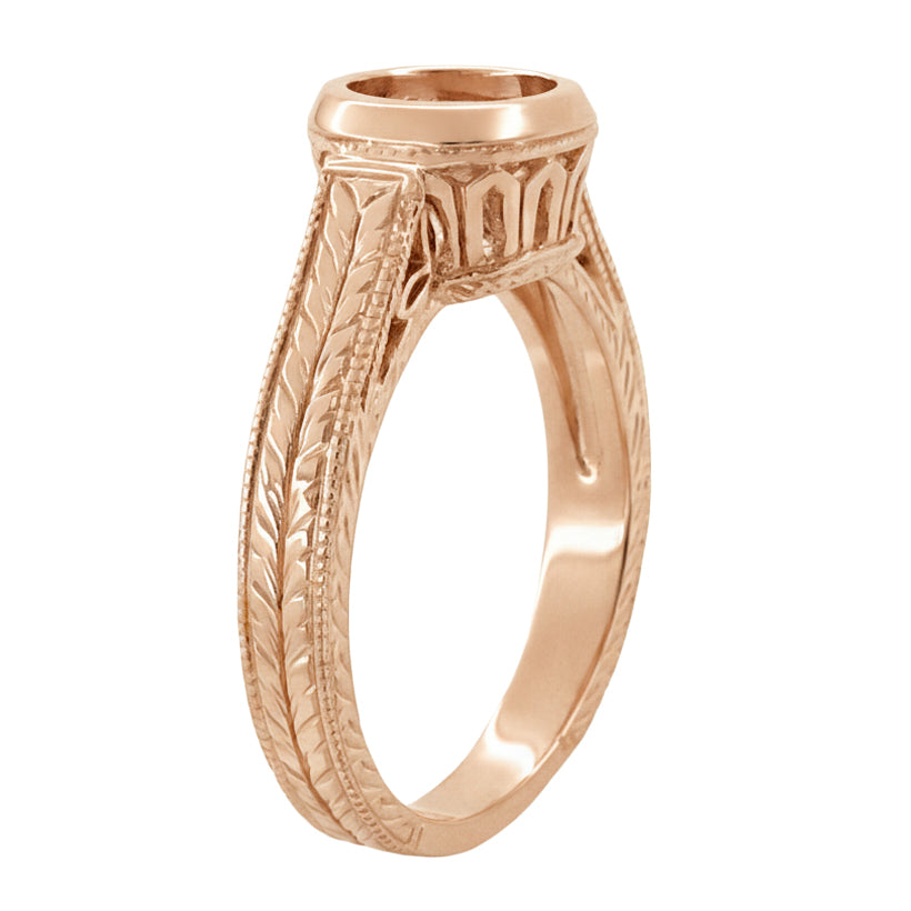 Art Deco Vintage Style 14K Rose Gold Filigree Bezel Setting Engagement Ring for a 1 - 1.25 Carat Round Diamond | Low Profile - Item: R306R1 - Image: 3