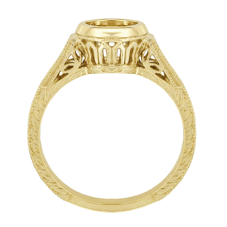 Art Deco Filigree Yellow Gold Low Profile Bezel Engagement Ring Setting for a 1 - 1.25 Carat Round Diamond | 14K or 18K - Item: R306Y1K14 - Image: 2