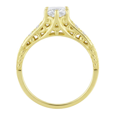 Yellow Gold Scroll Swirl Filigree 1920's Art Deco Vintage Style Diamond Engagement Ring - alternate view