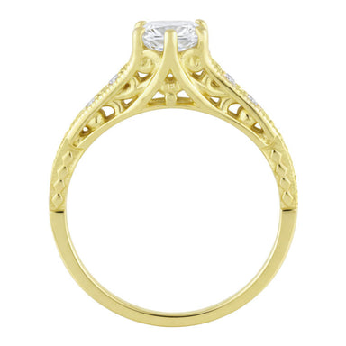 Yellow Gold Scroll Swirl Filigree 1920's Art Deco Vintage Style Diamond Engagement Ring - alternate view
