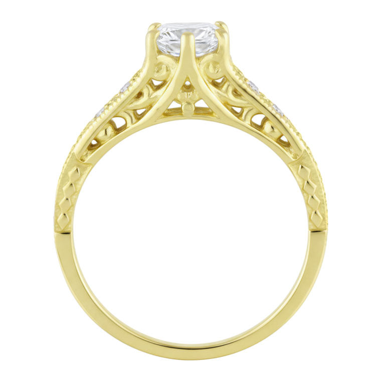 Yellow Gold Scroll Swirl Filigree 1920's Art Deco Vintage Style Diamond Engagement Ring - Item: R643Y50-LC - Image: 2