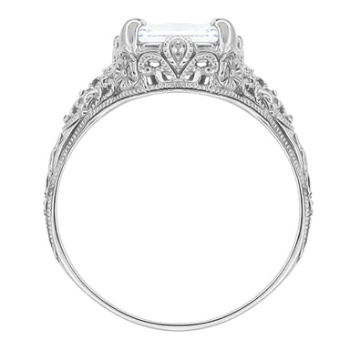 4 Carat Emerald Cut Lab Grown Diamond Edwardian Vintage-Inspired Engagement Ring in 14 Karat White Gold - alternate view