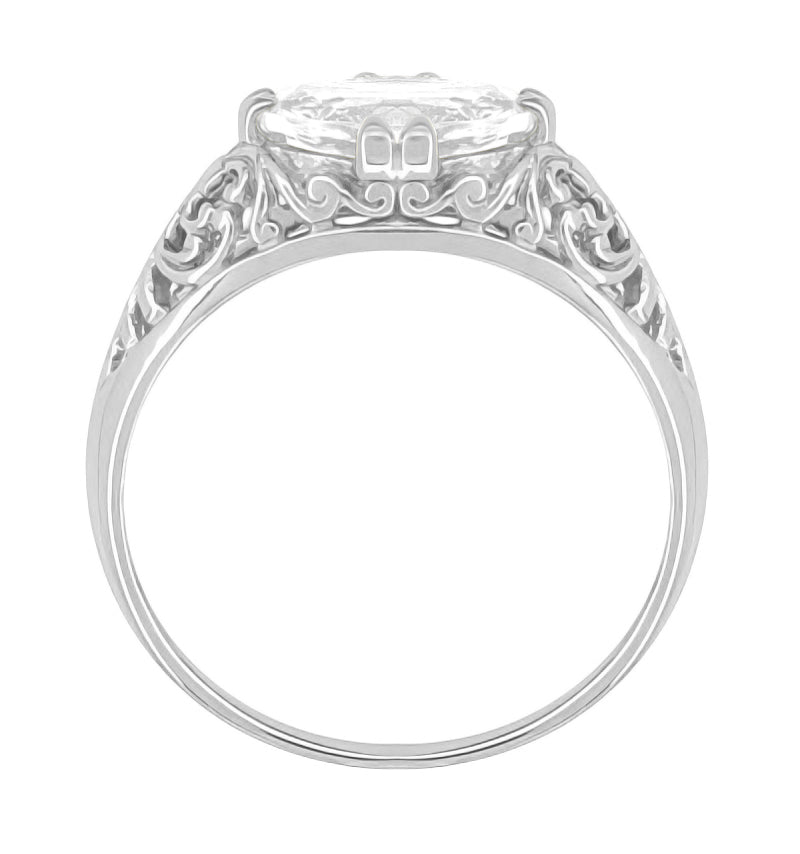 Platinum Edwardian Scroll Filigree East to West 1.10 Carat Oval Diamond Engagement Ring - Item: R799PD-LC - Image: 3