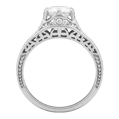 Belnord Art Deco Filigree Diamond Wheat Engraved Engagement Ring Semimount in Platinum - alternate view