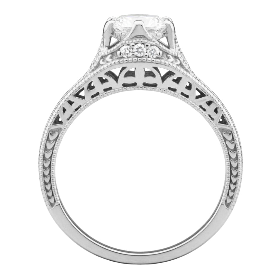 Belnord Art Deco Filigree Diamond Wheat Engraved Engagement Ring Semimount in Platinum - Item: R296P50D - Image: 2