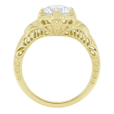 1920s Art Deco Filigree Yellow Gold Vintage Engraved Diamond Solitaire Engagement Ring - alternate view