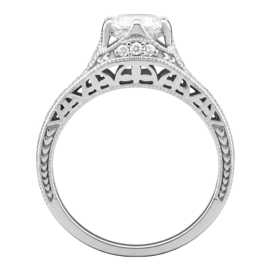 Art Deco Belnord Filigree Diamond Engagement Ring in 18 Karat White Gold - Item: R296W50D - Image: 2