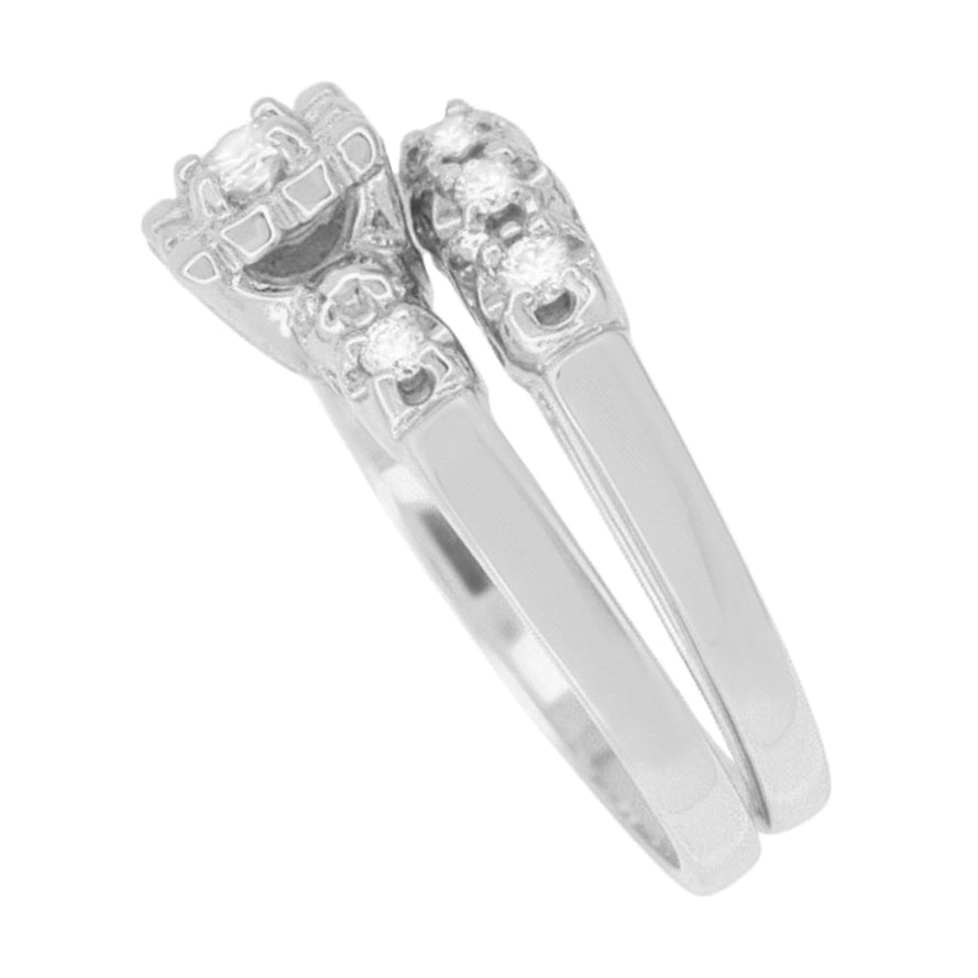 1950's Retro Moderne Lucky Clover Diamond Engagement Ring and Wedding Ring Set in 14K White Gold - Item: R674S-LC - Image: 5