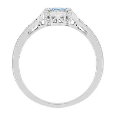 Art Deco Filigree Aquamarine and Diamond Engagement Ring in White Gold - 18K or 14K - alternate view